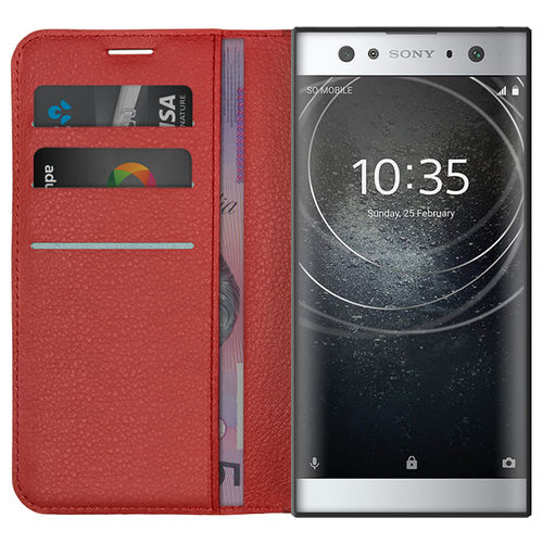 Leather Wallet Case & Card Holder Pouch for Sony Xperia XA2 Ultra - Red